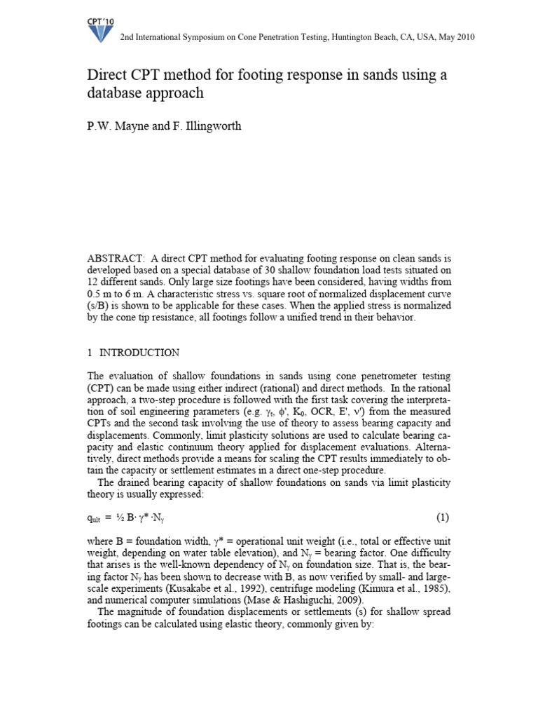 Direct CPT Method for Sand Footings | PDF | Elasticity (Physics ...