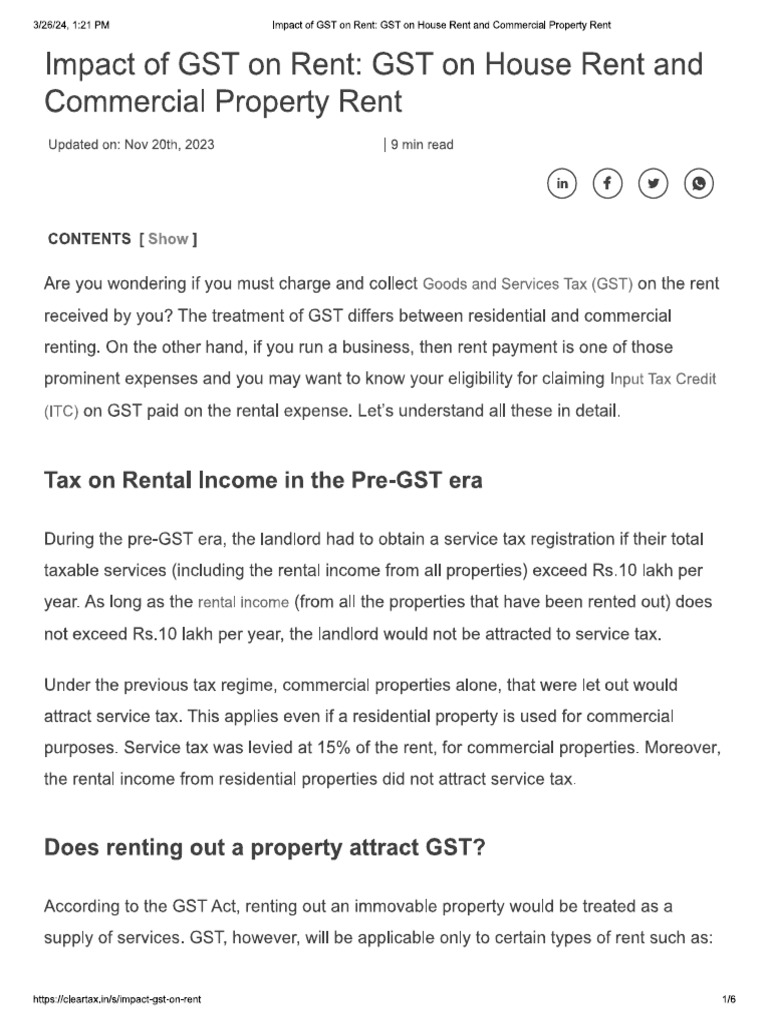 Impact of GST On Rent - GST On House Rent and Commercial Property Rent ...