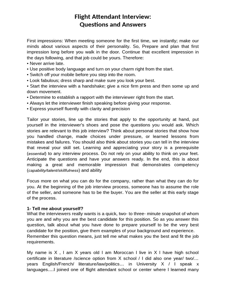 Flight Attendant Interview Guidance Q&amp;A 45 Questions | PDF | Flight Attendant | Job Interview