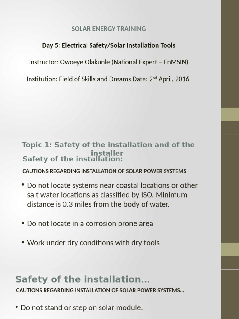 Day 5 - Solar - Energy - Training | PDF | Solar Panel | Photovoltaic System
