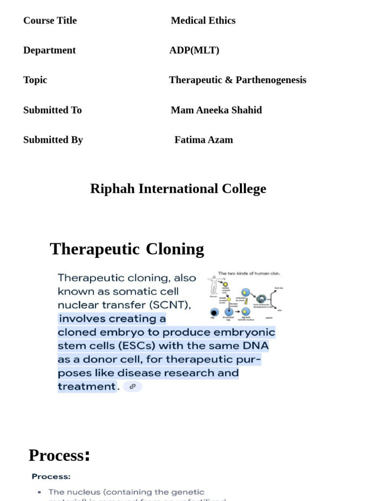 Therapeutic Cloning 1. | PDF