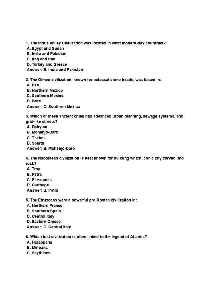 Ancient Civilizations Quiz Answers | PDF | Writing | Civilization