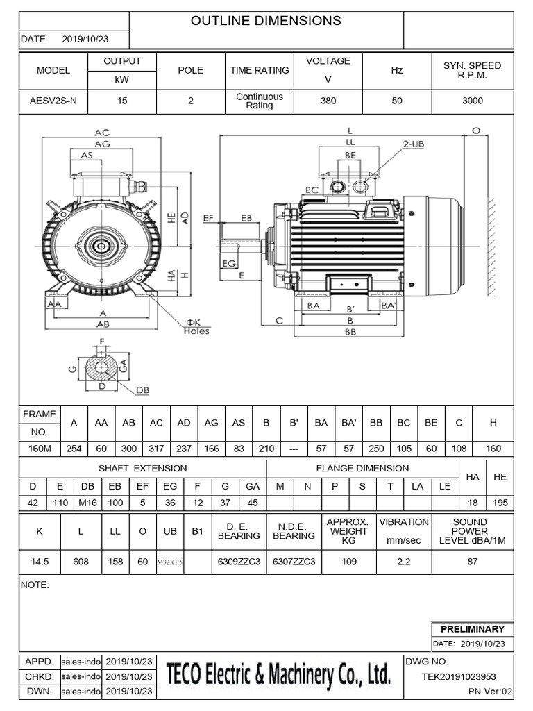Outline Dimensions for AESV2S-N Motor | PDF | Electrical Engineering ...
