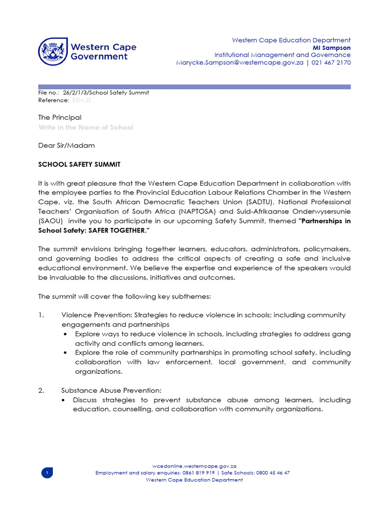Letter - School Safety Summit 2025 | PDF