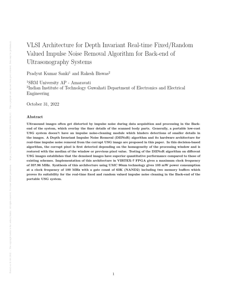 VLSI Design for Real-time Noise Removal in USG | PDF | Analogue ...