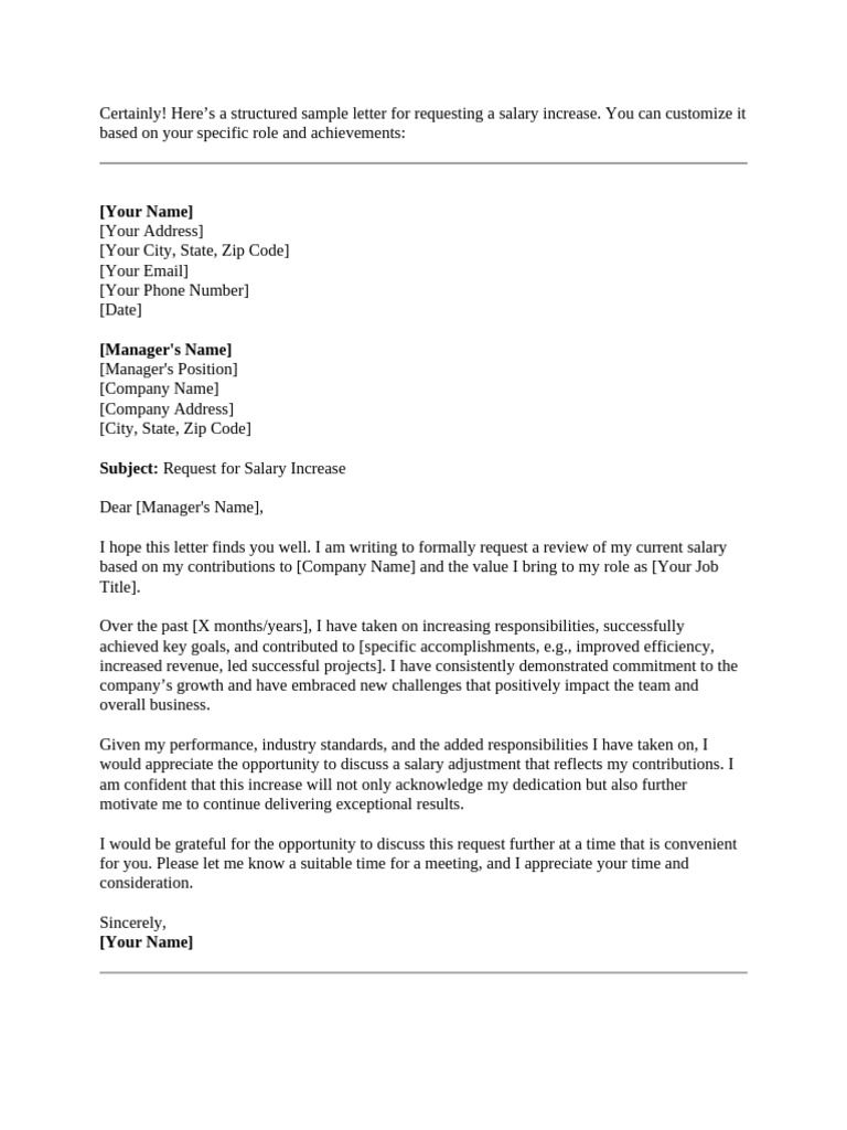 Salary Increase Request Letter Template | PDF