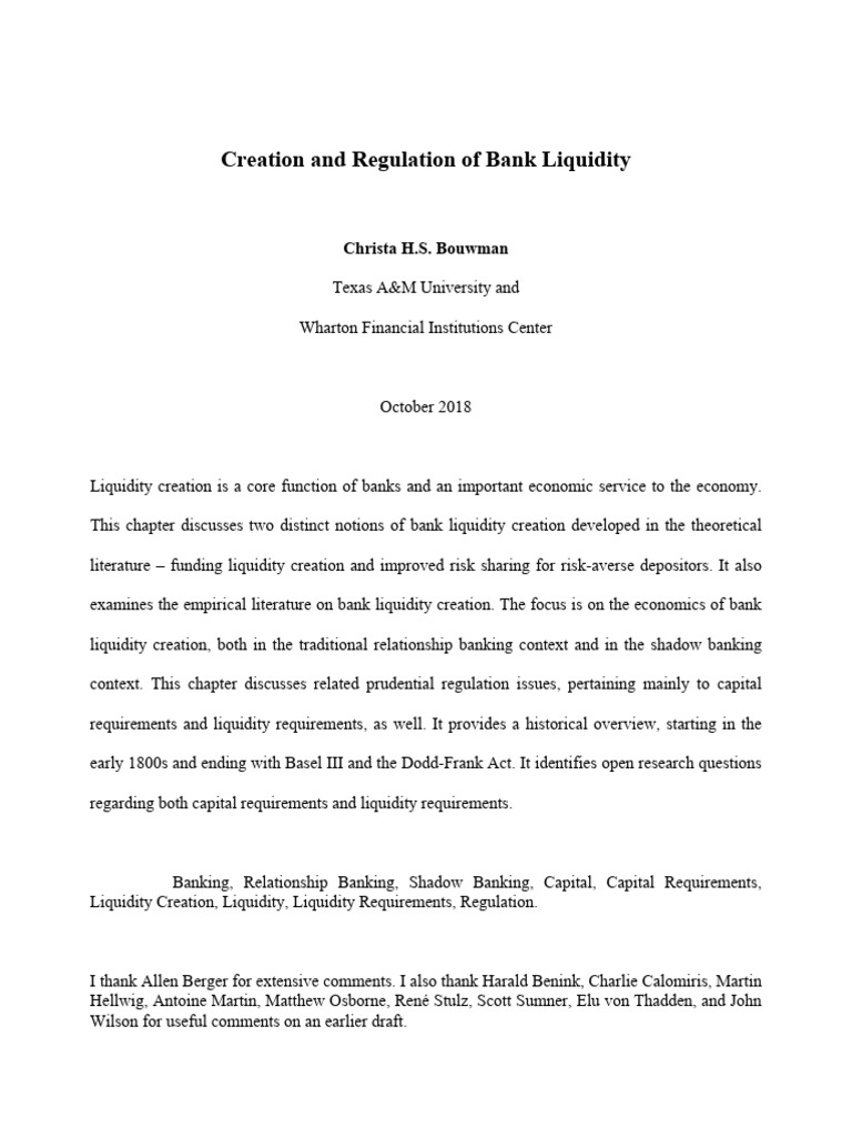 Bouwman Creation and Regulation of Bank Liquidity Oct15 2018 Complete ...