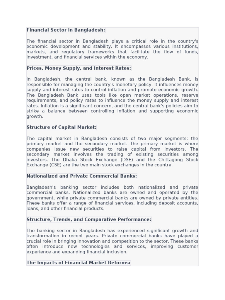 Bangladesh Financial Sector Overview | PDF | Banks | Money Supply
