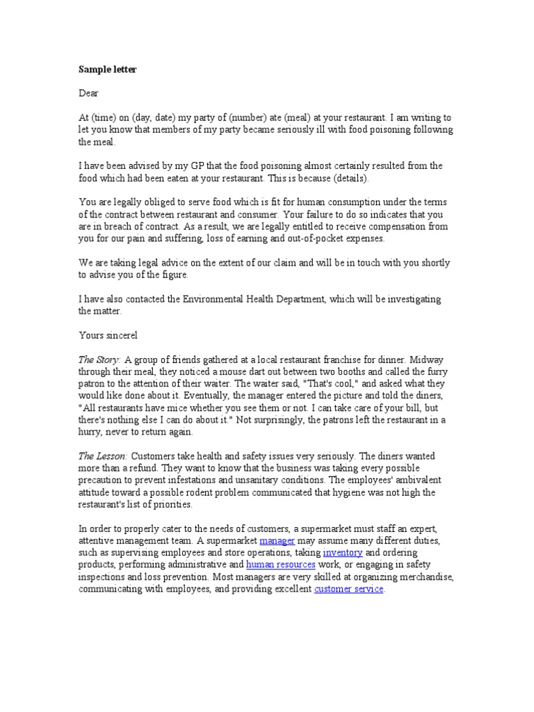 Complaint Letter Sample  PDF  Retail  Supermarket