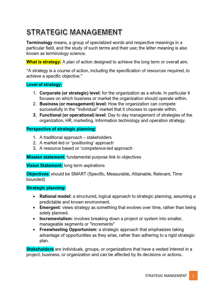 Strategic Management - Key Notes (v4) | PDF | Strategic Management ...