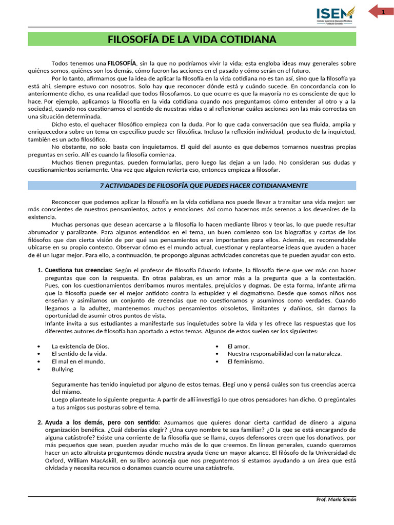 Filosofía en la Vida Cotidiana | PDF | Existencia | Las emociones