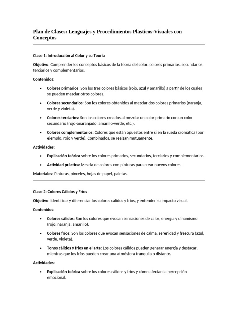 Plan de Clases sobre Color y Arte Visual | PDF | Color | Grabado