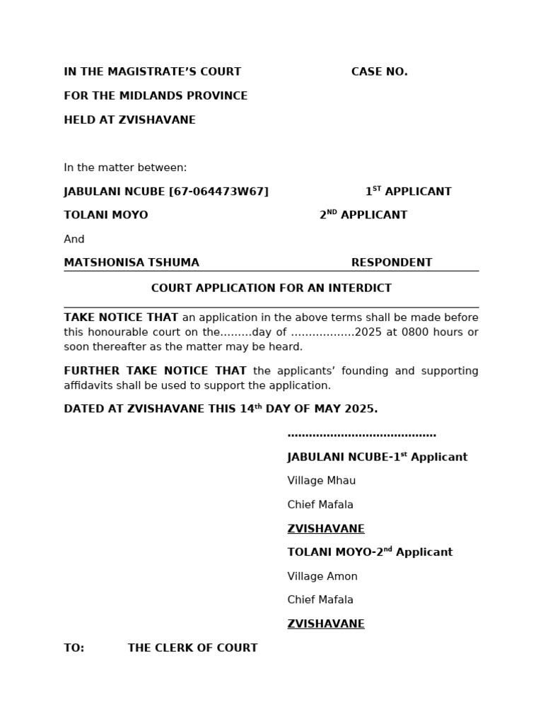 Interdict Application by Village Heads | PDF | Justice | Crime & Violence