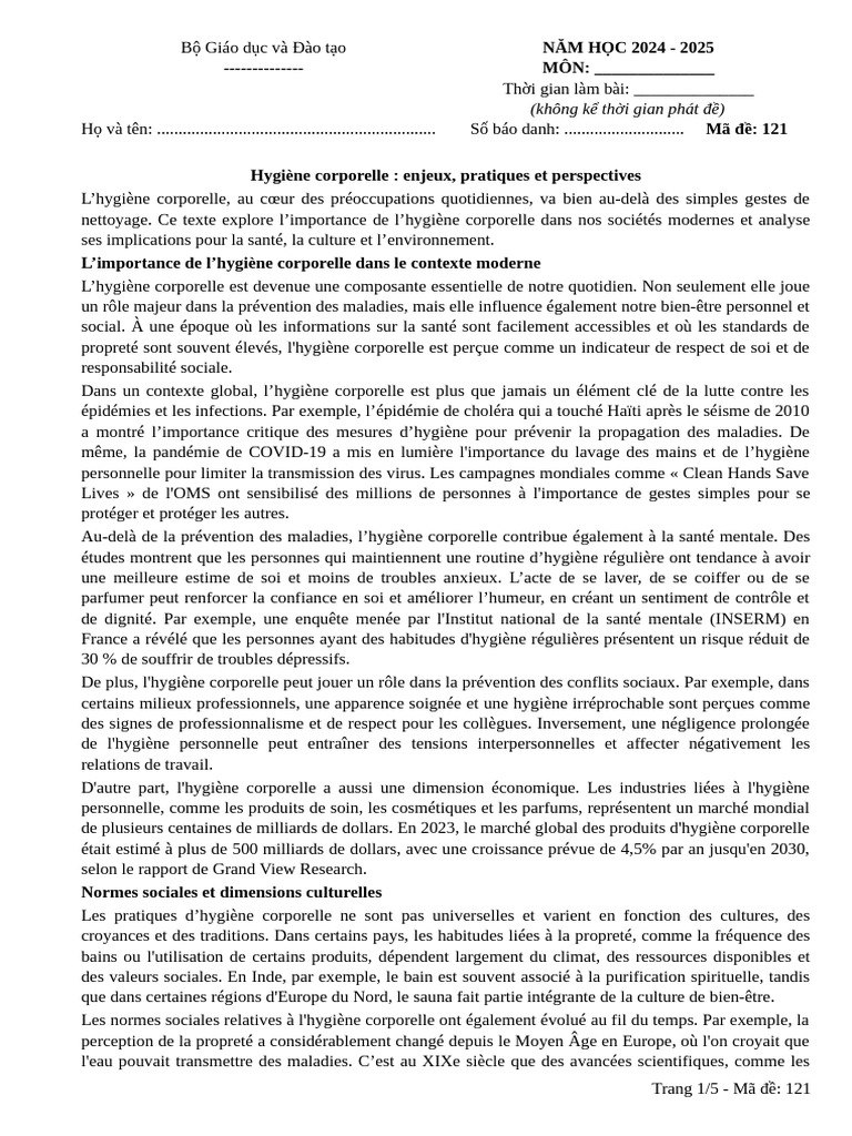 Ma de 121 | PDF | Hygiène | Environnement naturel