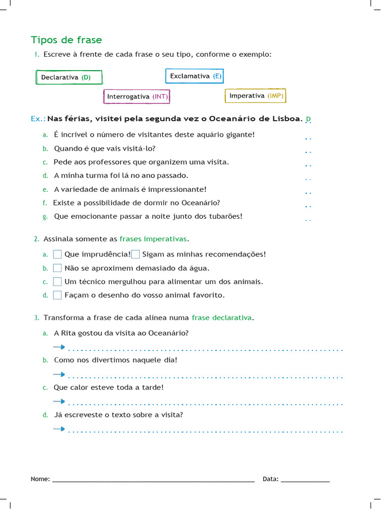 Tipos de Frases e Exercícios Práticos | PDF