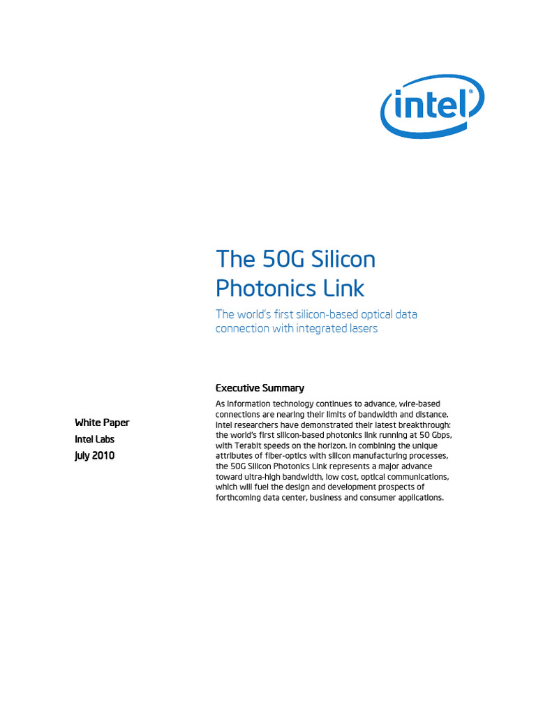 50G Silicon Photonics Link Breakthrough | PDF | Photonics | Laser