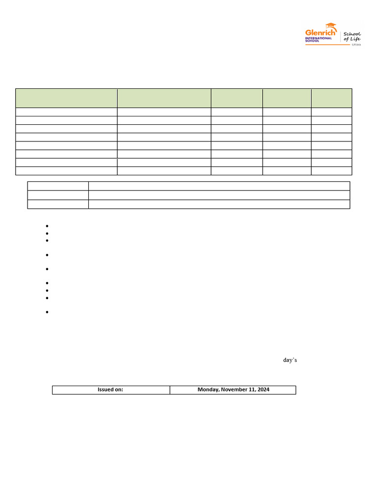 Grade 6 Mid-Term Exam Schedule 2024-25 | PDF