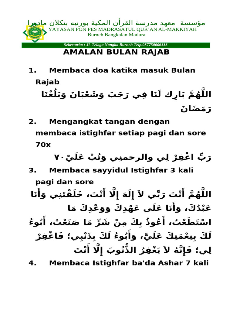 Amalan Bulan Rajab di Madura | PDF