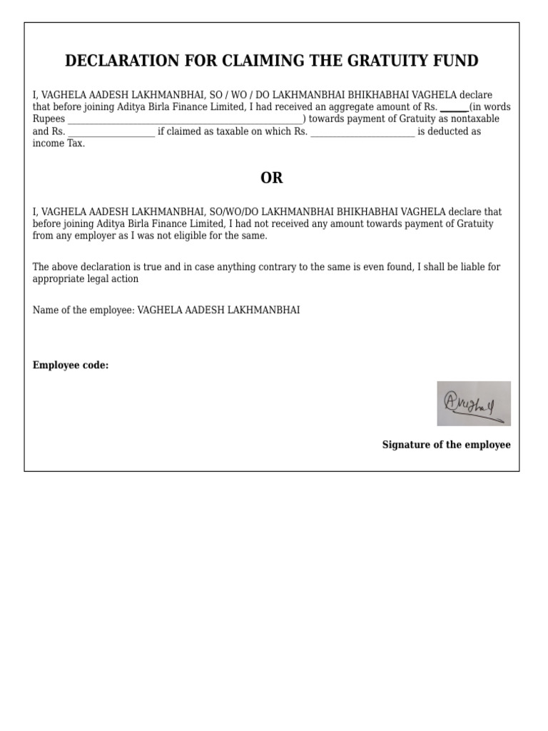 Gratuity Fund Declaration Form | PDF | Gratuity | Economies