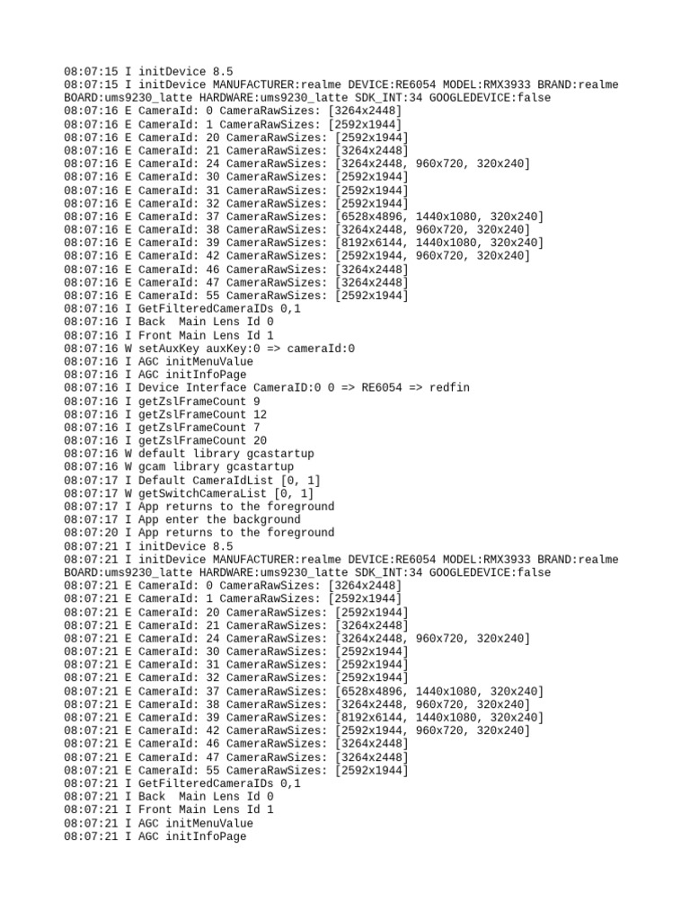 Realme RE6054 Camera Initialization Logs | PDF | Consumer Electronics ...