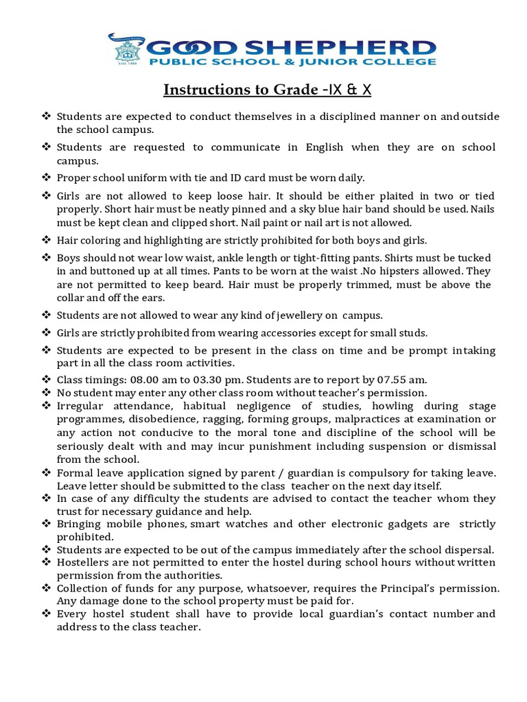 Grade IX & X Student Conduct Guidelines | PDF | Teachers