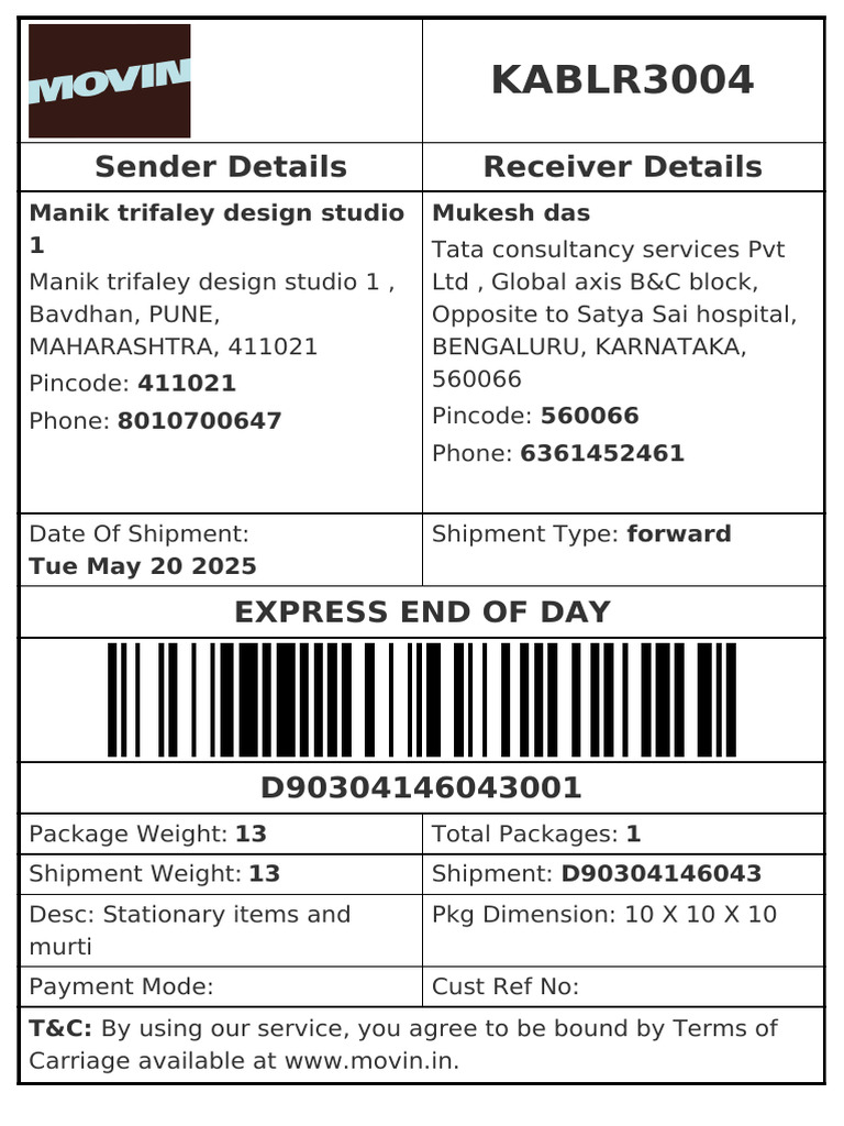 Shipment Details for Global Axis B&C | PDF