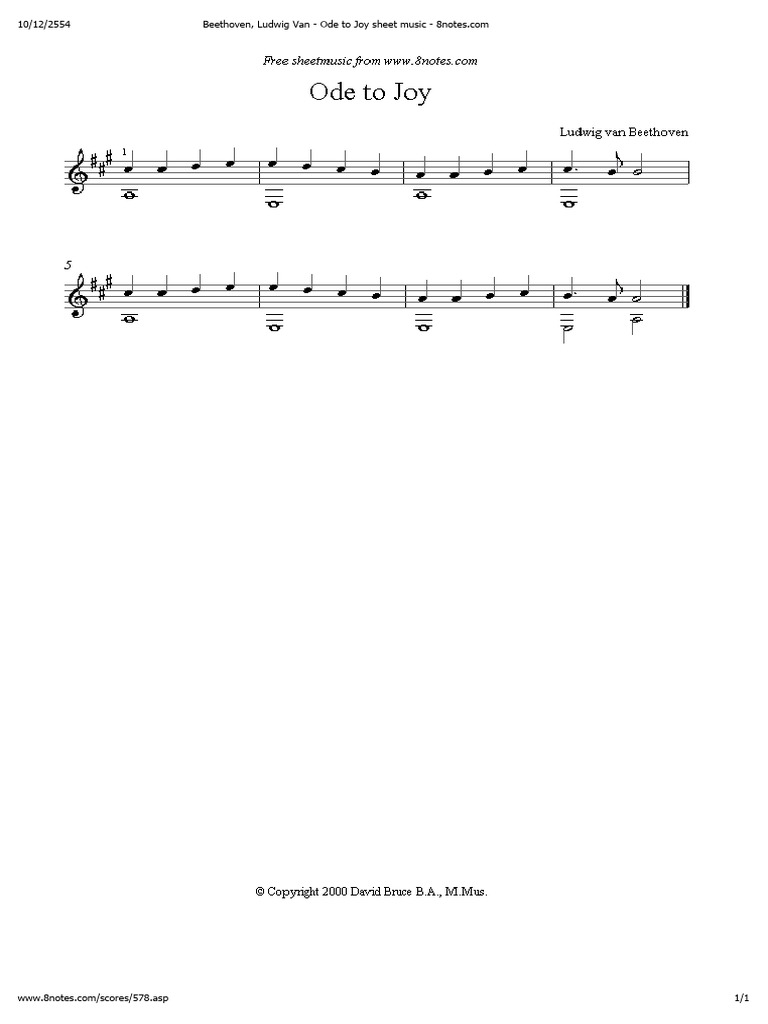 Beethoven, Ludwig Van - Ode To Joy Sheet Music - 8notes | PDF