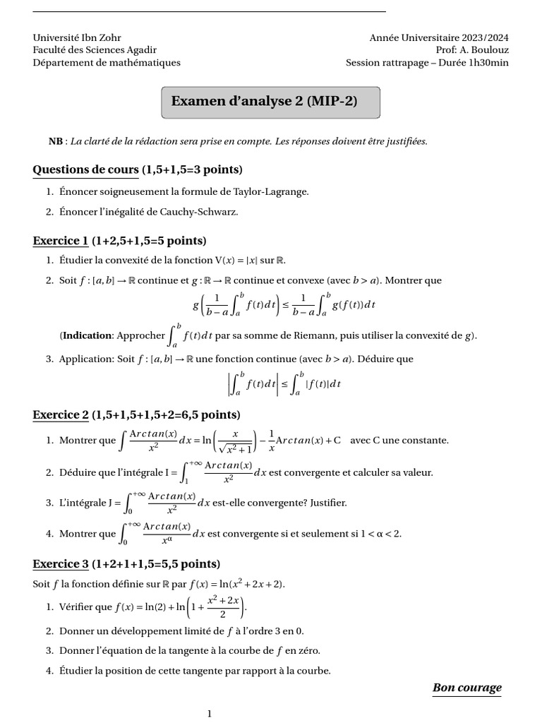 Examen Rattrapage Math 2024 | PDF | Limite (mathématiques ...