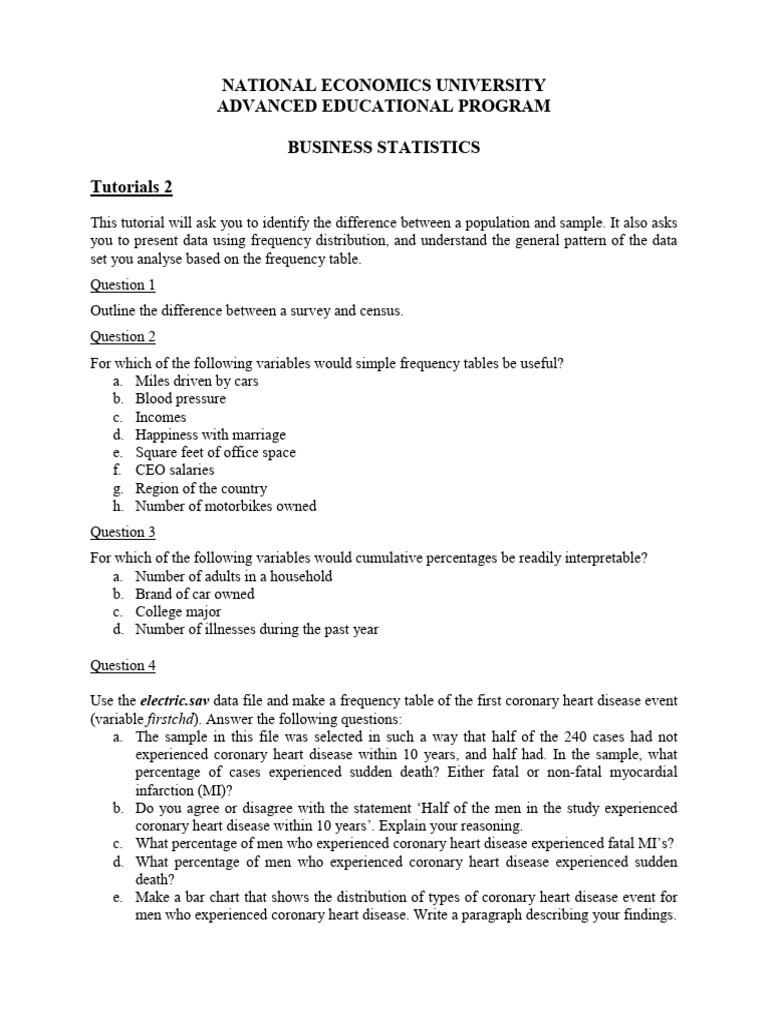 Business Statistics Tutorial: Population vs. Sample | PDF ...