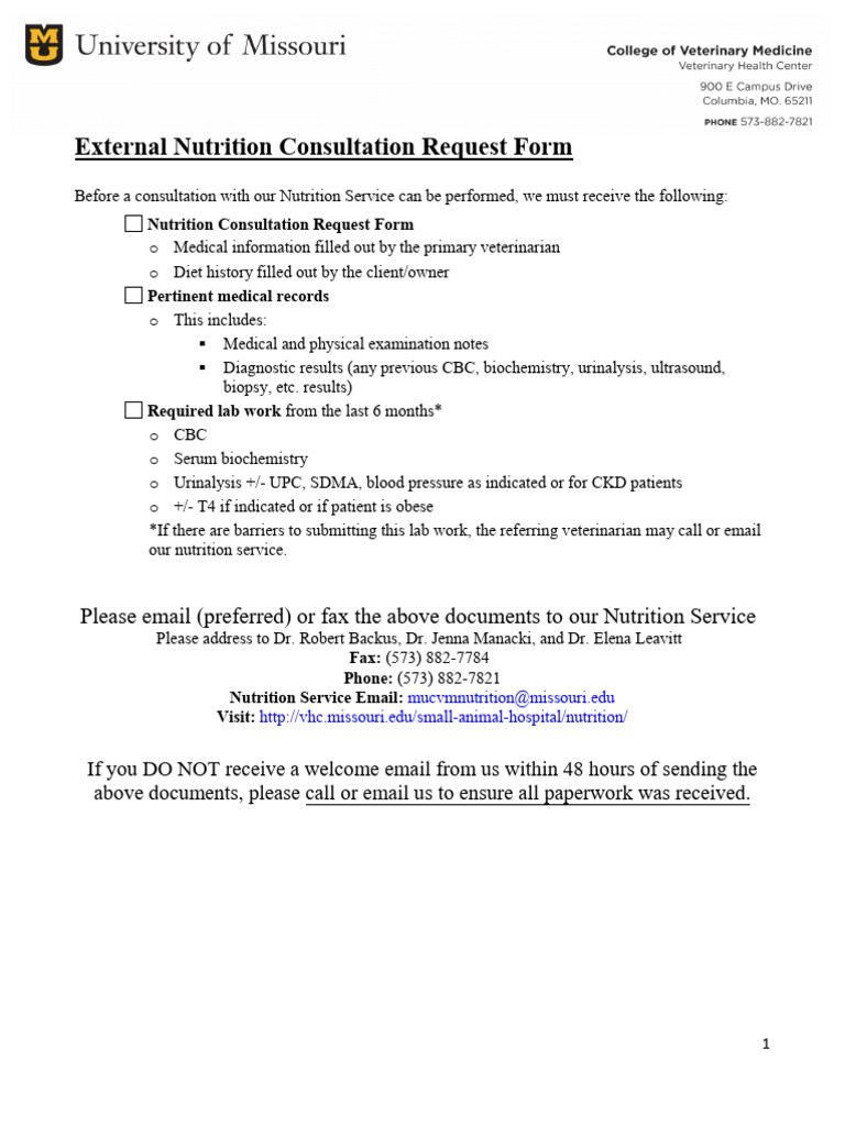 External Nutrition Consultation Request Form | PDF | Foods | Dose ...