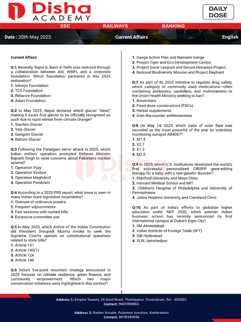 Current Affairs - English - 20th May 2025 | PDF