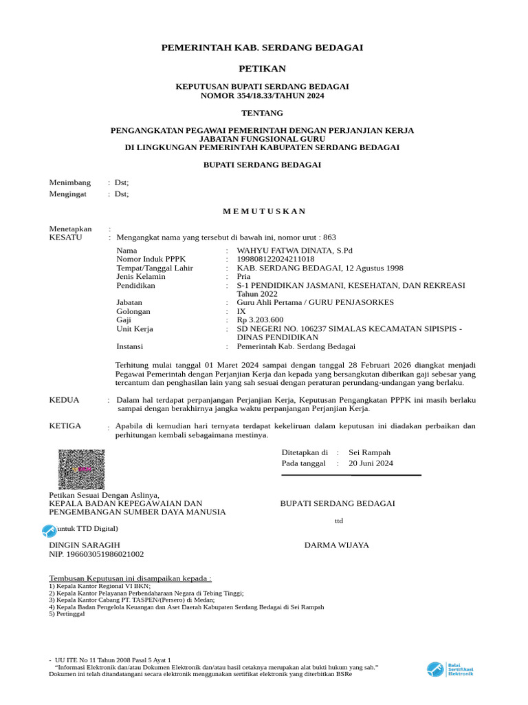Pemerintah Kab. Serdang Bedagai Petikan: TTD # (Untuk TTD Digital) | PDF