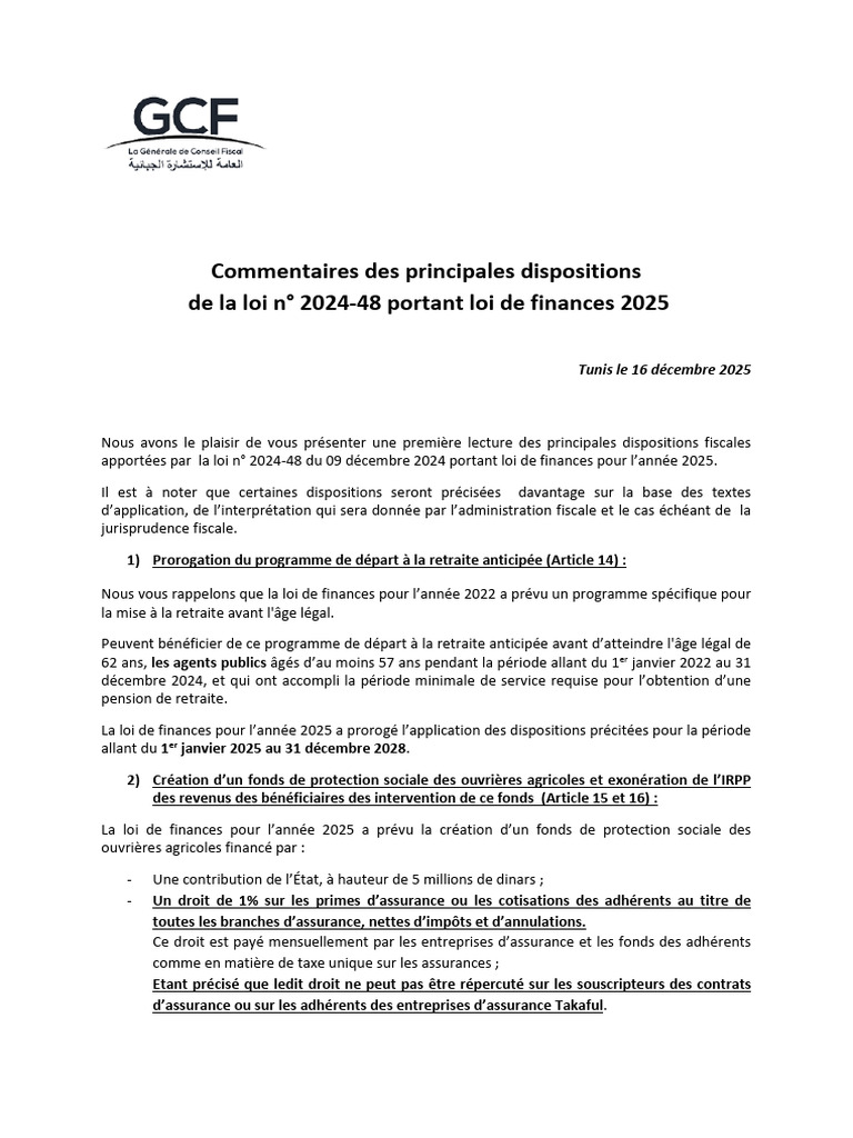 Résumé de la loi de finances 2025 | PDF | Impôt sur le revenu | Taxe d ...