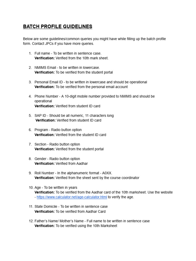 Batch Profile Guidelines | PDF
