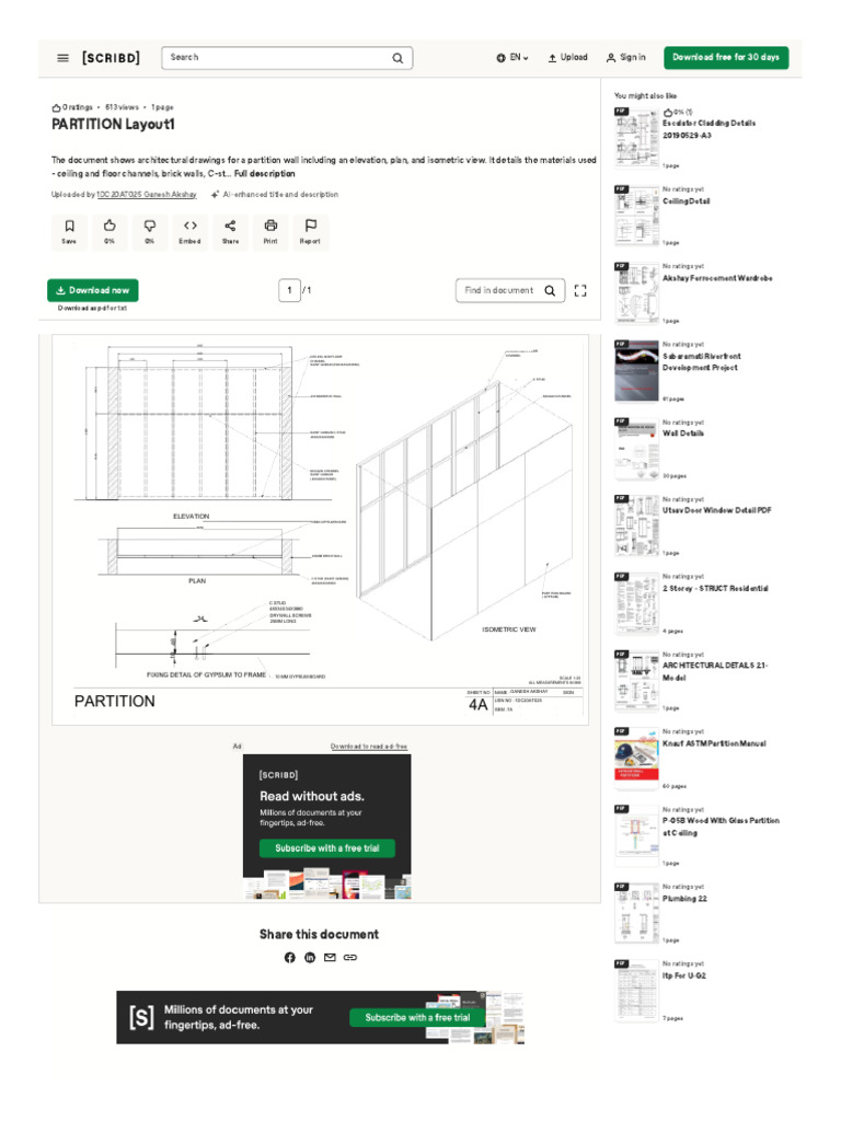 Partition Wall Architectural Drawings | PDF | Wall | Building Engineering