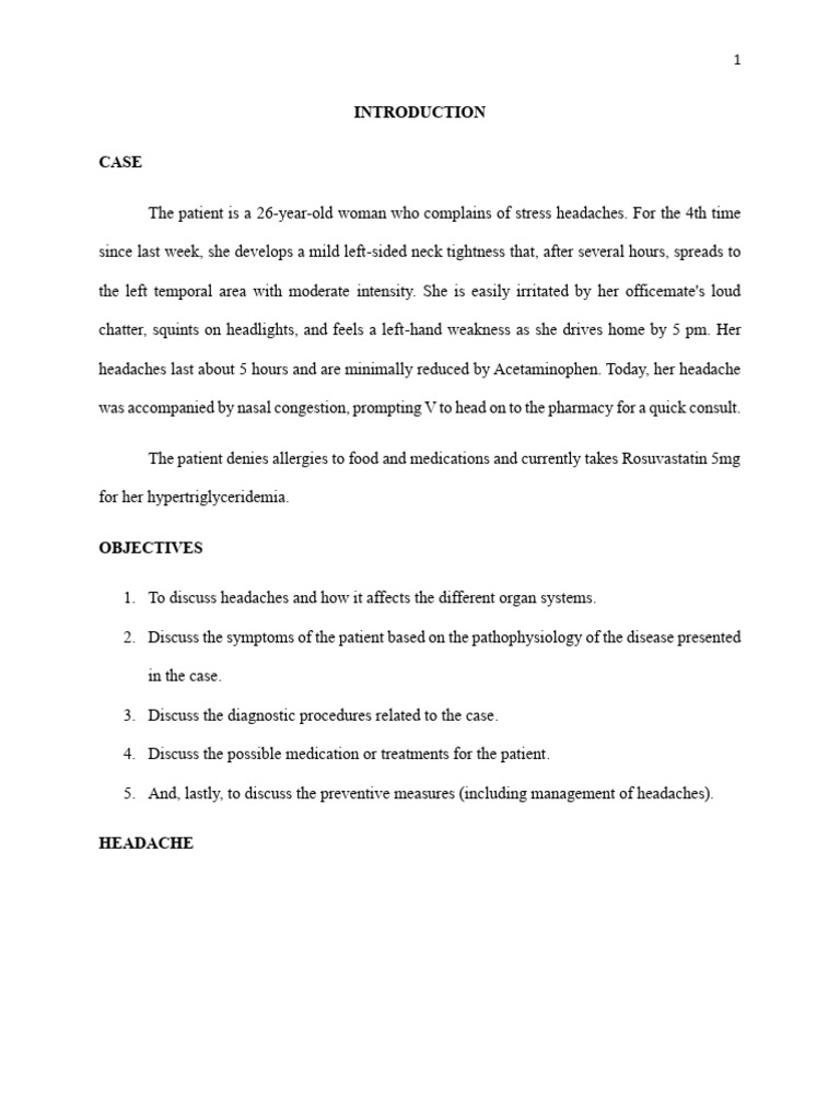 Migraine Case Study and Management | PDF | Headache | Migraine