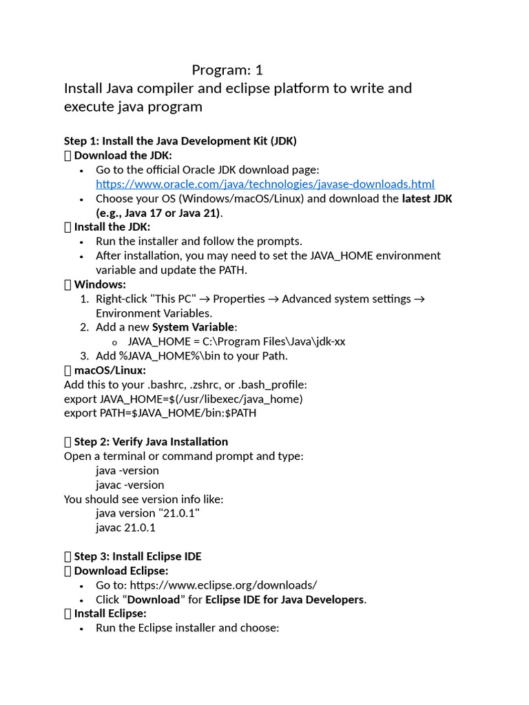 Install Java and Eclipse IDE Guide | PDF | Inheritance (Object Oriented ...