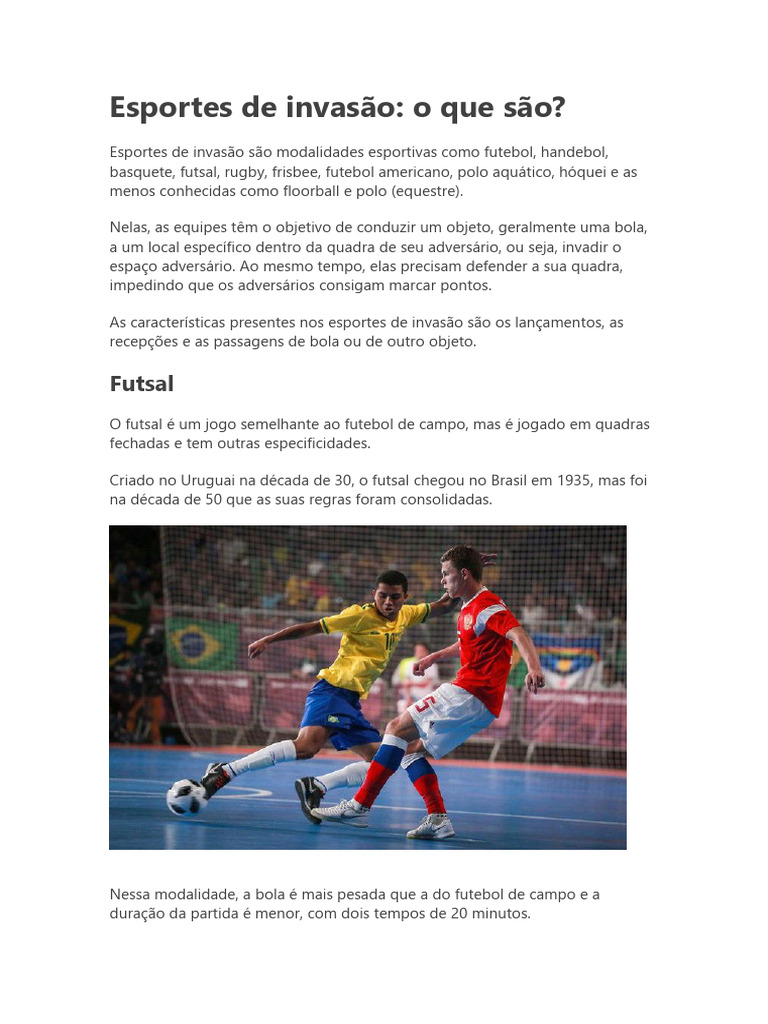 Futsal: Esporte de Invasão Explicado | PDF