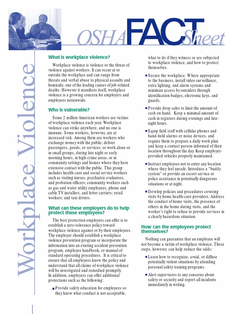 Workplace Violence Prevention Guide | PDF | Occupational Safety And ...