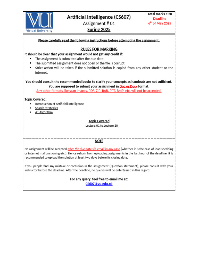 A* Algorithm Assignment for AI CS607 | PDF | Computer Programming ...