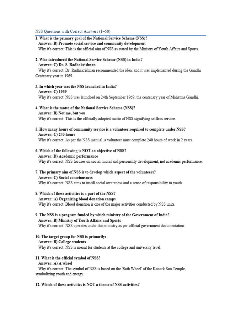 NSS Exam Questions and Answers Guide | PDF | Volunteering