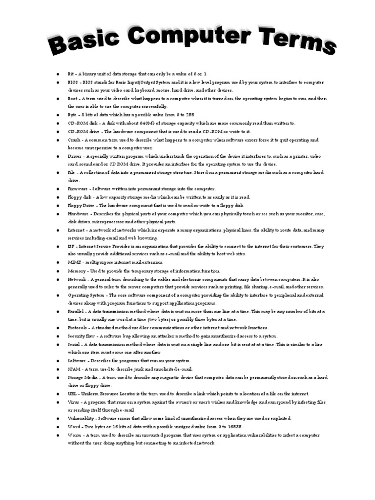 Computer Basic Terms | PDF | Bios | Computer Data Storage