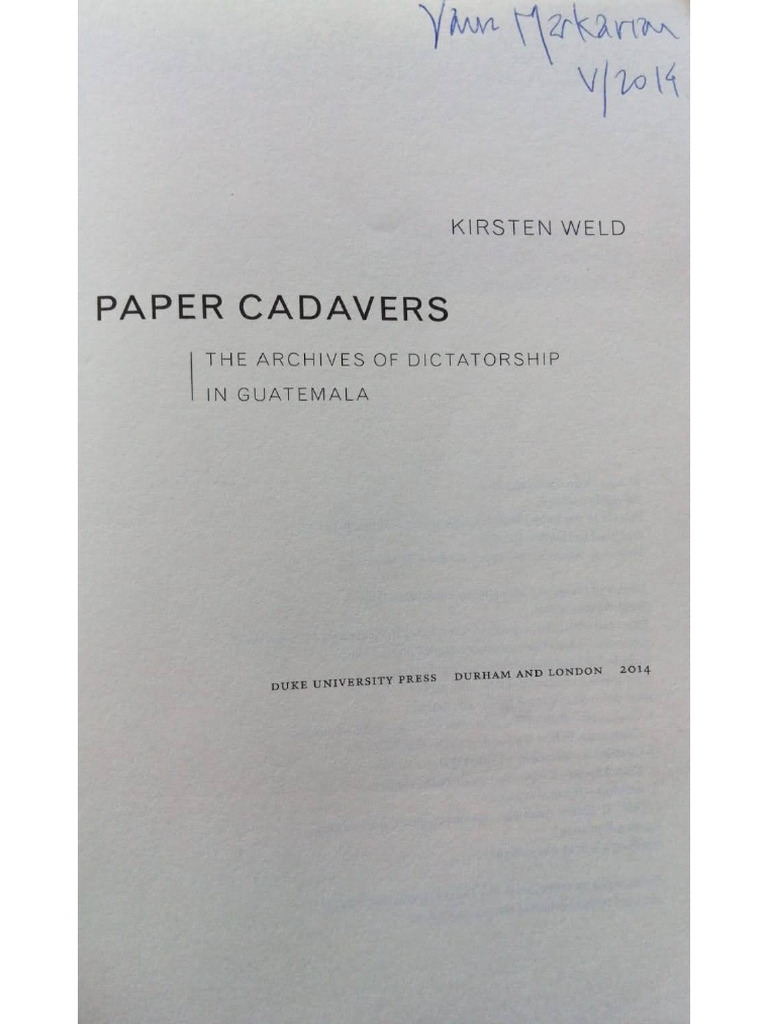 Kirsten Weld - Paper Cadavers | PDF
