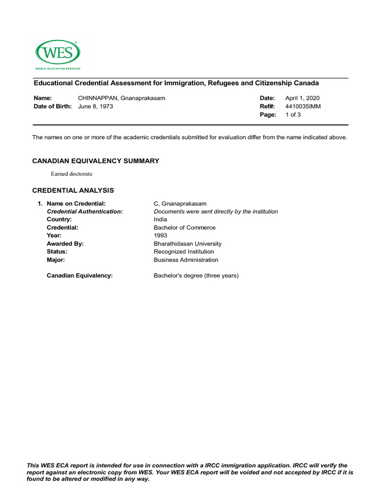 Educational Credential Assessment For Immigration, Refugees and ...