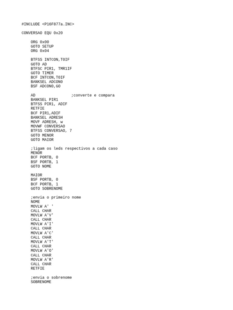 PIC16F877A Timer and ADC Control Code | PDF