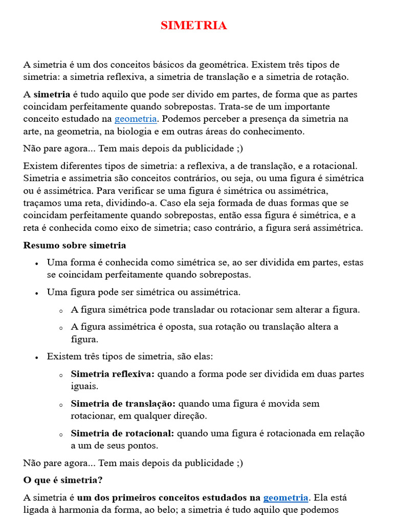 Tipos e Definição de Simetria | PDF | Simetria | Geometria