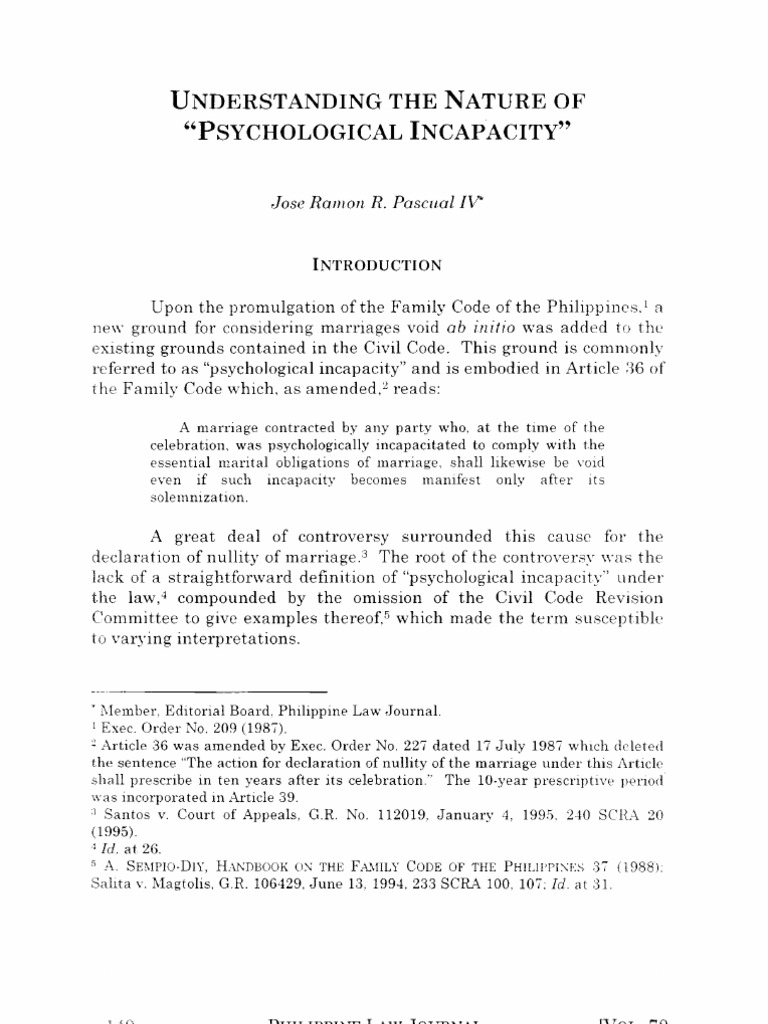 Psychological Incapacity in Philippine Law | PDF | Mental Disorder ...
