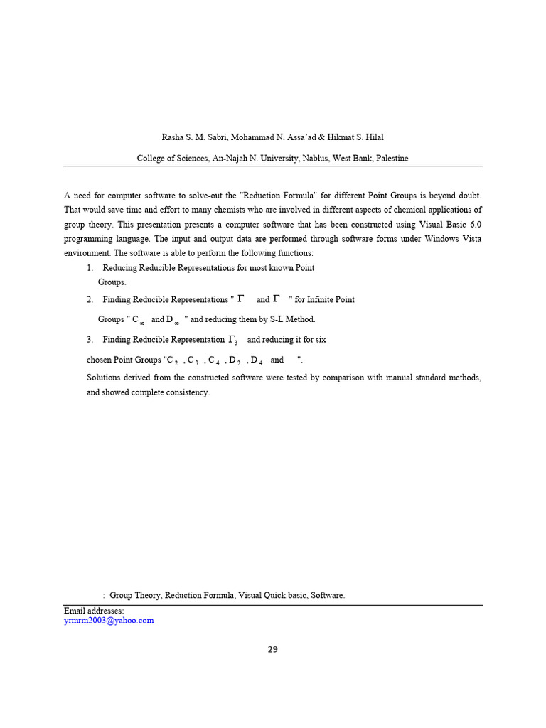 Visual Basic Software for Group Theory | PDF