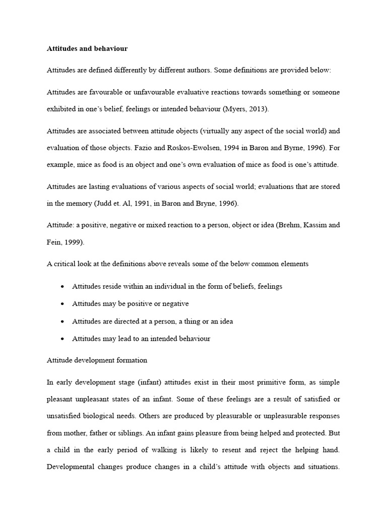 Attitudes and Their Impact on Behavior | PDF | Attitude (Psychology ...