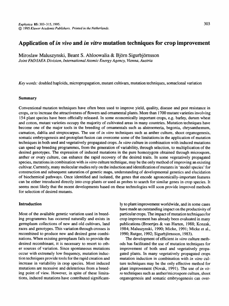 1995 Kulwer Et Al Application of in Vivo and in Vitro Mutation ...